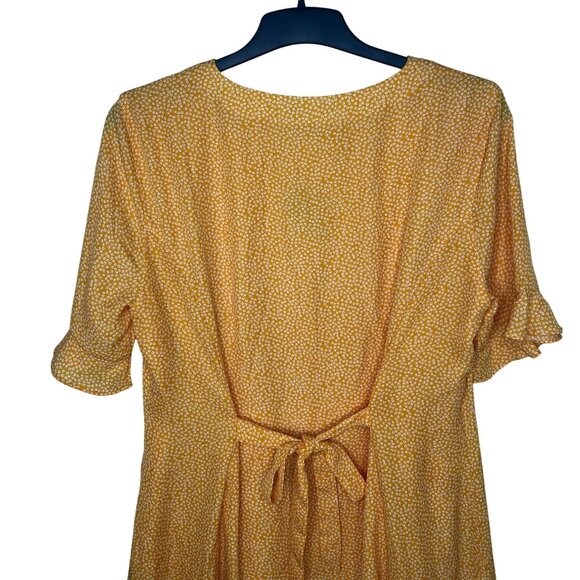 Lulus Castana Mustard Yellow Button-Up Dress With Ruffle Sleeves & Tie Back XL - Picture 12 of 16